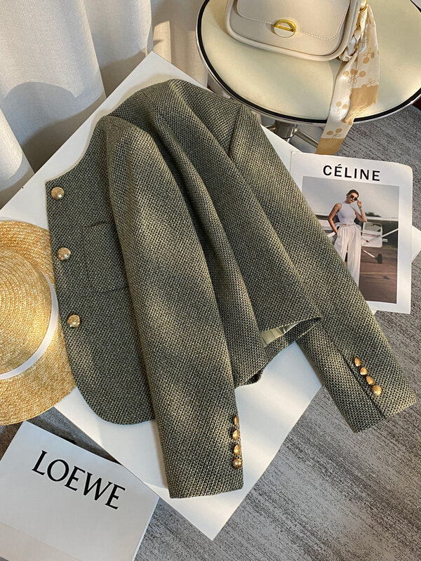 2023 Spring Autumn Women's Suit New Single Breasted Small Fragrance Green Suit Jacket Lady Blazer All-match Casual Coat Tops