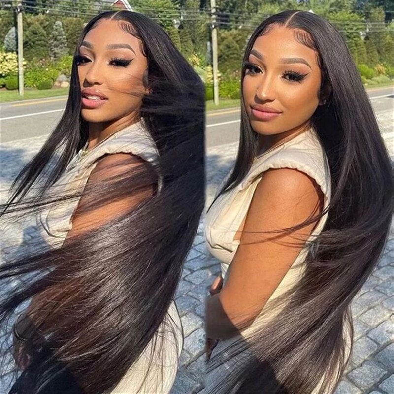 Perruque Lace Front Wig Remy Brésilienne Naturelle, Cheveux Lisses, 13x6, Pre-Cut, Transparent, HD, pour Femme Africaine