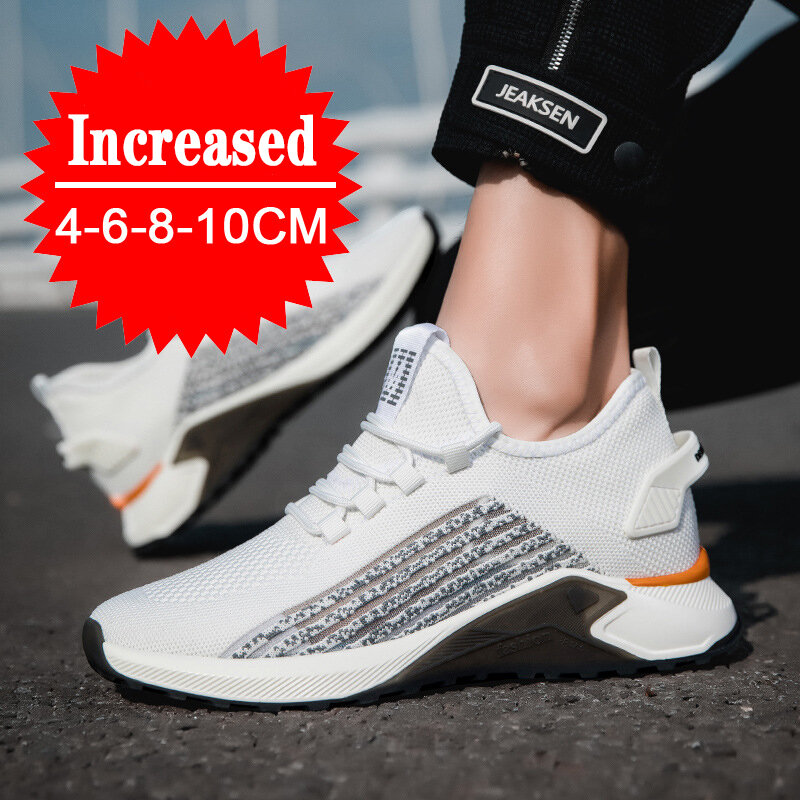 Nieuwe Heren Casual Schoenen Zomer Eenvoudige Zwarte Witte Sneakers Mode Ademende Sneakers 6/8/10Cm Onzichtbare Hoogte Toenemende Schoenen