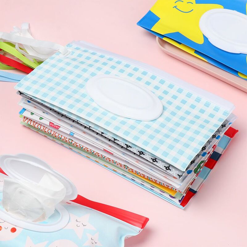 Wet Wipes Bag Portable Flip Cover Cosmetic Pouch Snap-Strap Cosmetic Pouch Tissue Box Carrying Case Stroller Accessories