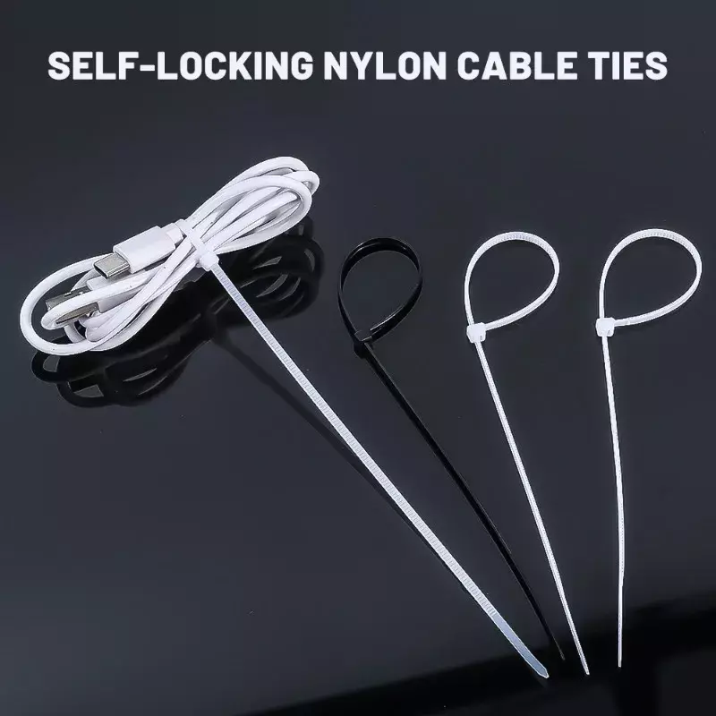 1000-100Pcs Plastic Nylon Cable Ties Self-locking Cord Ties Straps Adjustable Cables Fastening Loops Home Office Wire Zip Ties