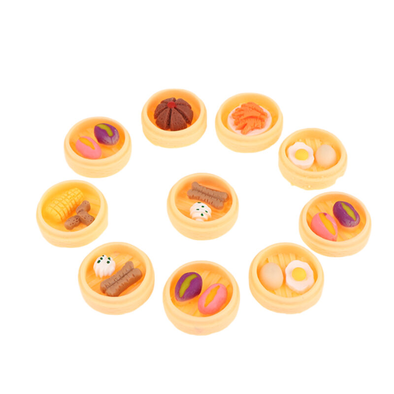 10 قطعة مصغرة دمية الخبز البيض الصغيرة الصينية الصغيرة على البخار الإفطار التظاهر الغذاء نموذج ل دمية المطبخ ديكور اكسسوارات