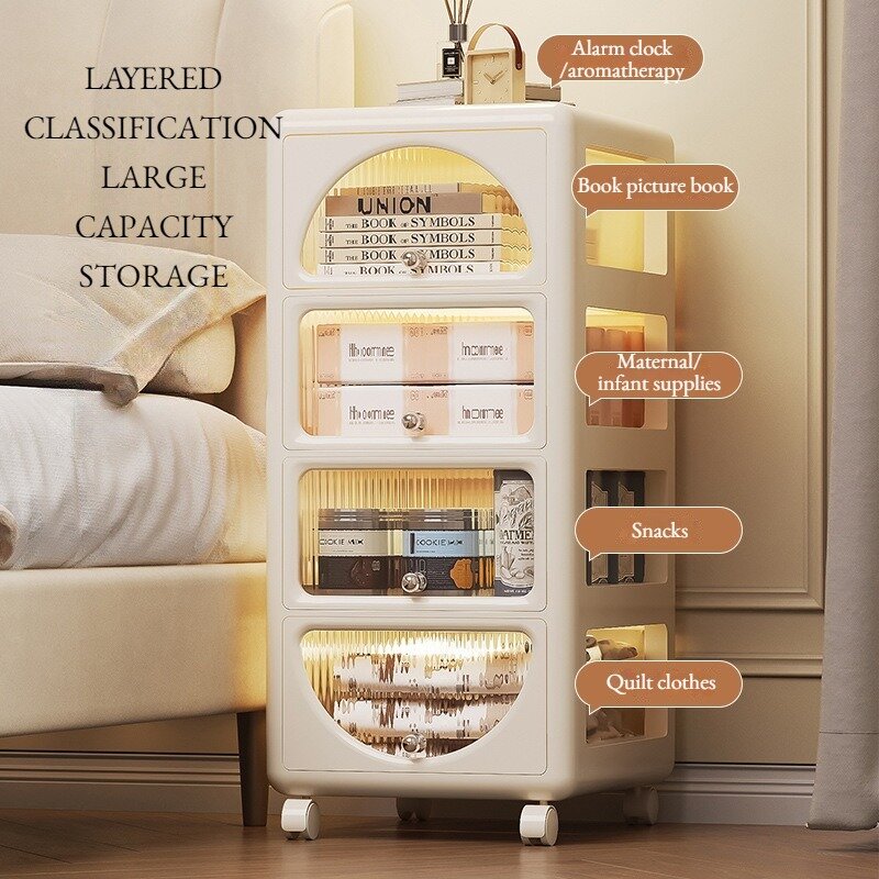 Armoire de rangement polyvalente de style crème, étagère mobile avec roue universelle muette à 360 °, pour la cuisine, la chambre à coucher