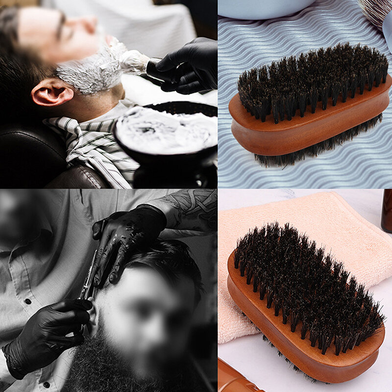 Sikat rambut bulu babi hutan pria, sikat gelombang kayu alami untuk sikat rambut jenggot pria, sikat jenggot dua sisi serbaguna