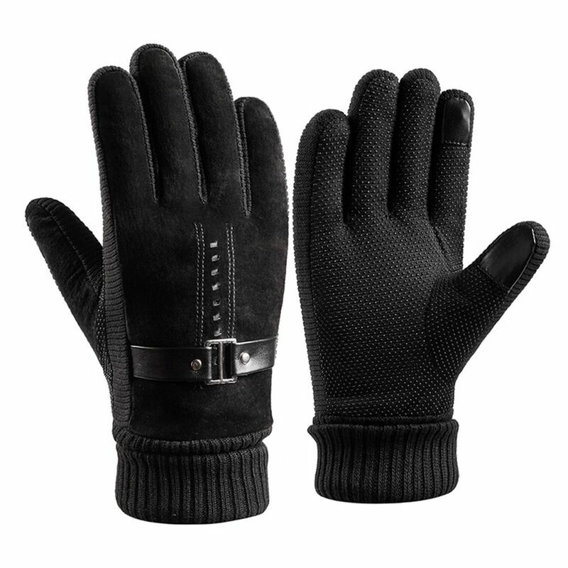 Simple Clambing Motorcycle Glove Windproof Thicken Suede Warm Riding Glove Korean Mittens PU Leather Men Gloves Winter Gloves