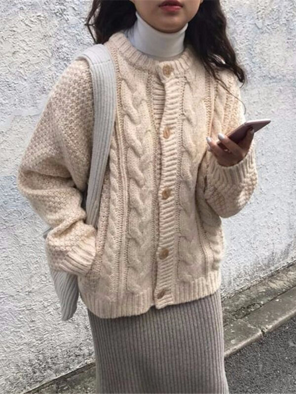 Deeptown-suéter feminino de malha retrô torção, cardigan harajuku, jumper coreano, tops quentes casuais, retrô, outono, inverno, faculdade, Y2K