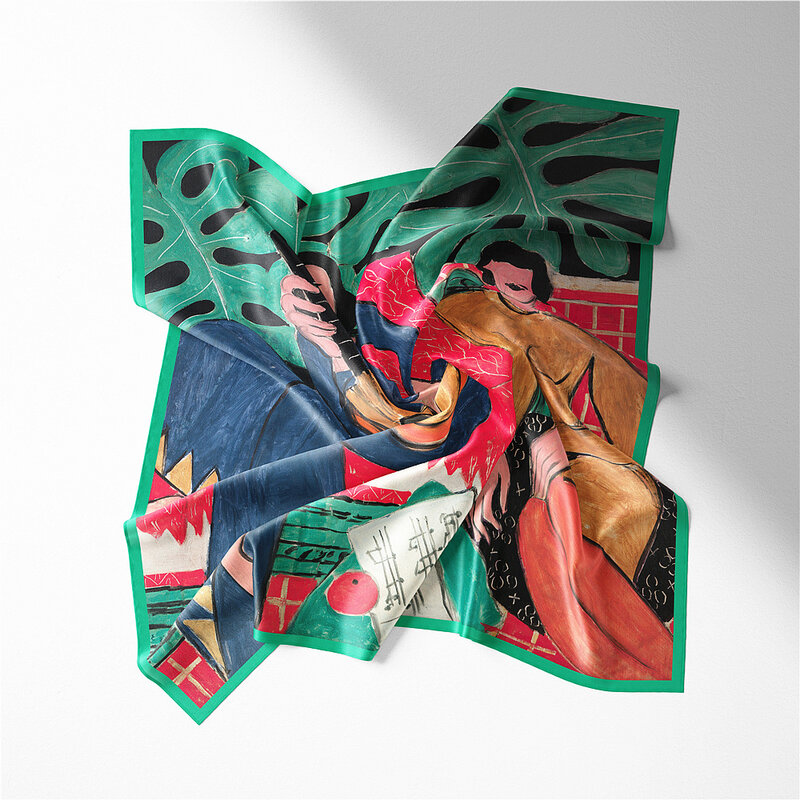Twill Silk Square Scarves Woman Henri Matisse Music Painting Hijabs Silk Foulards Four Seasons Headband Neckerchief 53CM