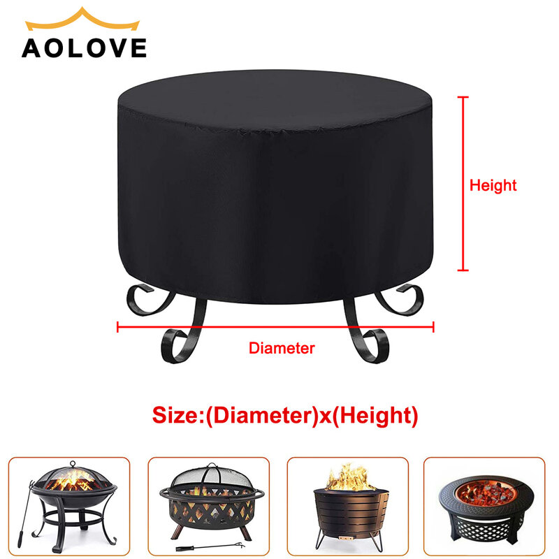 Waterproof Patio Fire Pit Cover Black UV Protector Grill BBQ Shelter Outdoor Garden Yard Round BBQ Cover Canopy Furniture Covers