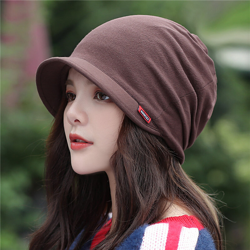 Topi rajut kepala wanita, tutup kepala mode luar ruangan tahan angin hangat tebal warna polos untuk musim gugur dan dingin
