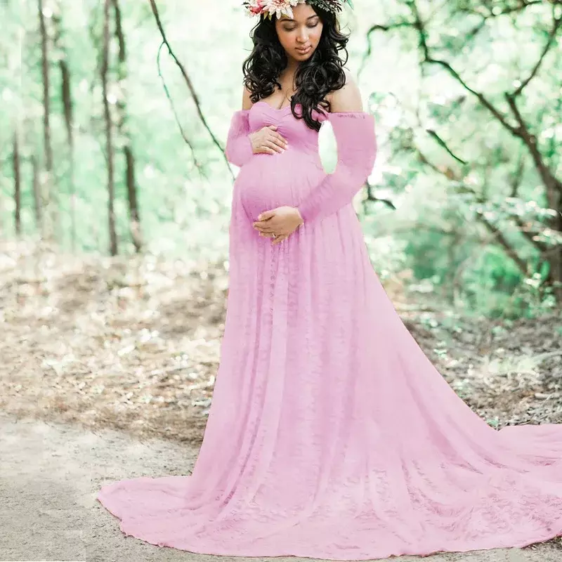 Envsoll gaun Maxi renda alat peraga fotografi kehamilan gaun kehamilan untuk pemotretan wanita hamil