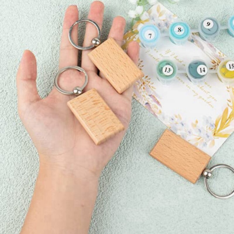 20Pcs Wood Blanks Wooden Keychain Blank Unfinished Wooden Key Tag With Ring Key Chain For DIY Craft