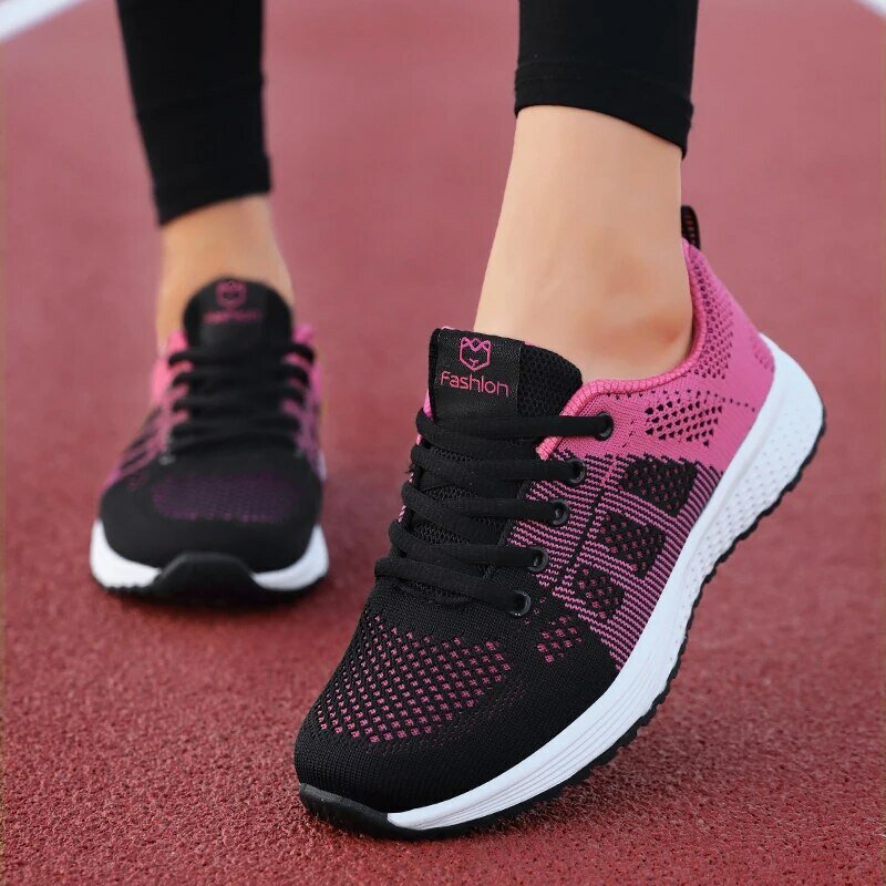 Sepatu lari ringan wanita, sneaker olahraga Jogging tenis nyaman untuk perempuan
