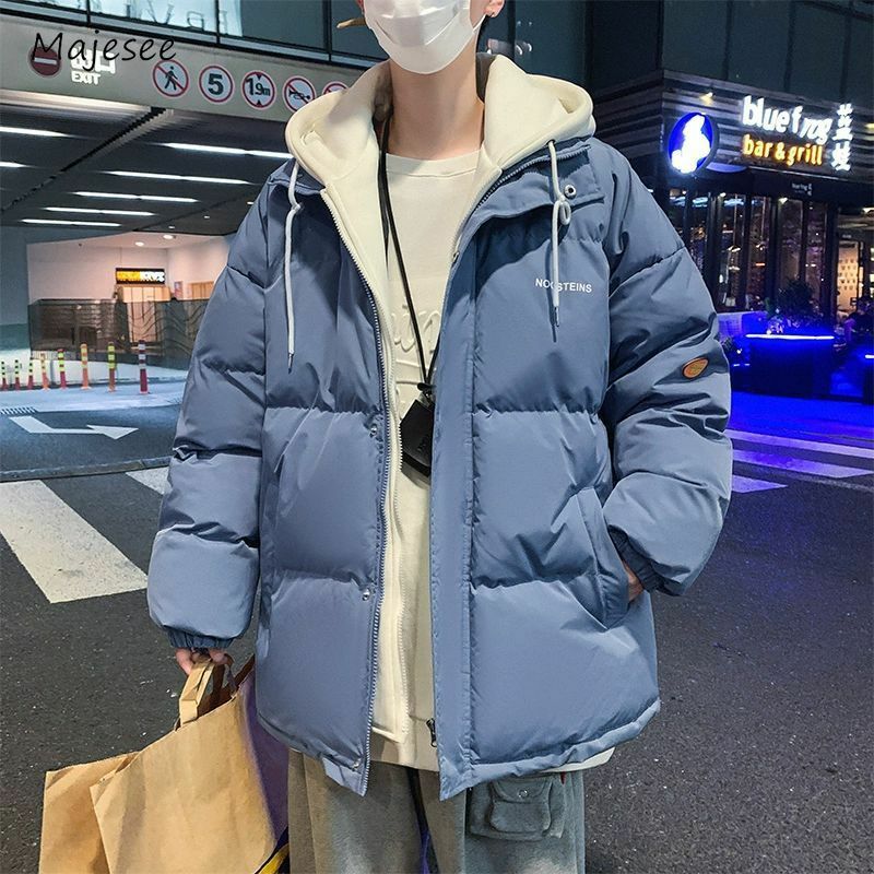 Kapuze Parkas Männer gespleißt solide lose tägliche koreanische Stil Winter warme Teenager minimalist ischen Hipster Slouchy High Street Klassiker