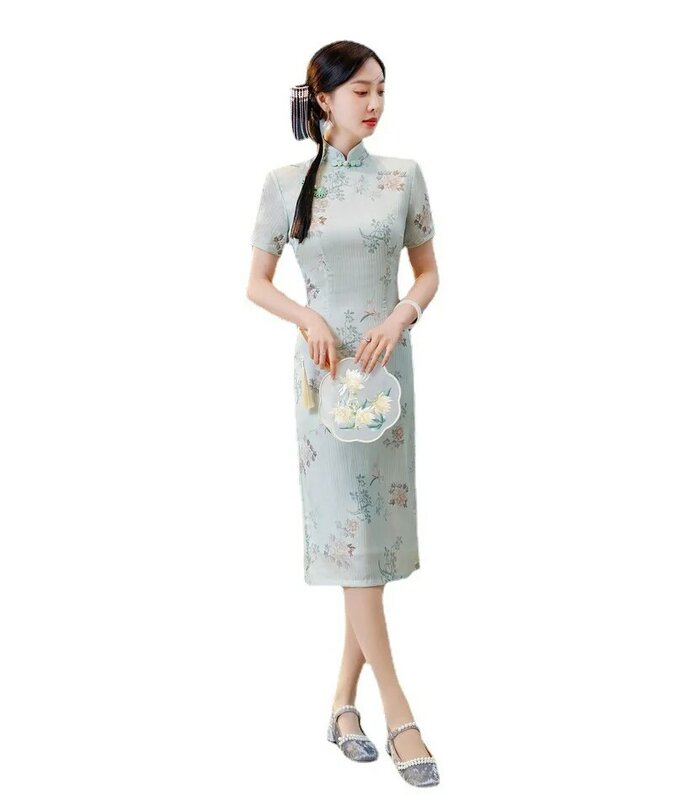 Sexy Improved Short Sleeve Cheongsam Daily Casual Banquet Elegant Chinese Style Modern High Split Qipao