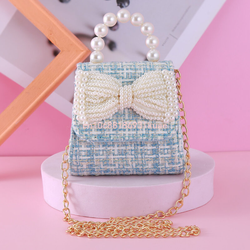 2024 New Kids Mini Pearl Bow Crossbody Bags for Girls Coin Pouch Box Hand Bags Cute Baby Purses and Handbags Messenger Bags
