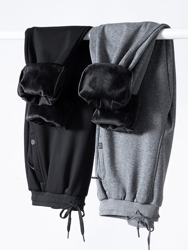 ฤดูหนาวหนาขนแกะผู้ชาย Joggers Sweatpants Plus ขนาดกระเป๋าซิปยาวกางเกง Casual ความร้อนกางเกง8XL