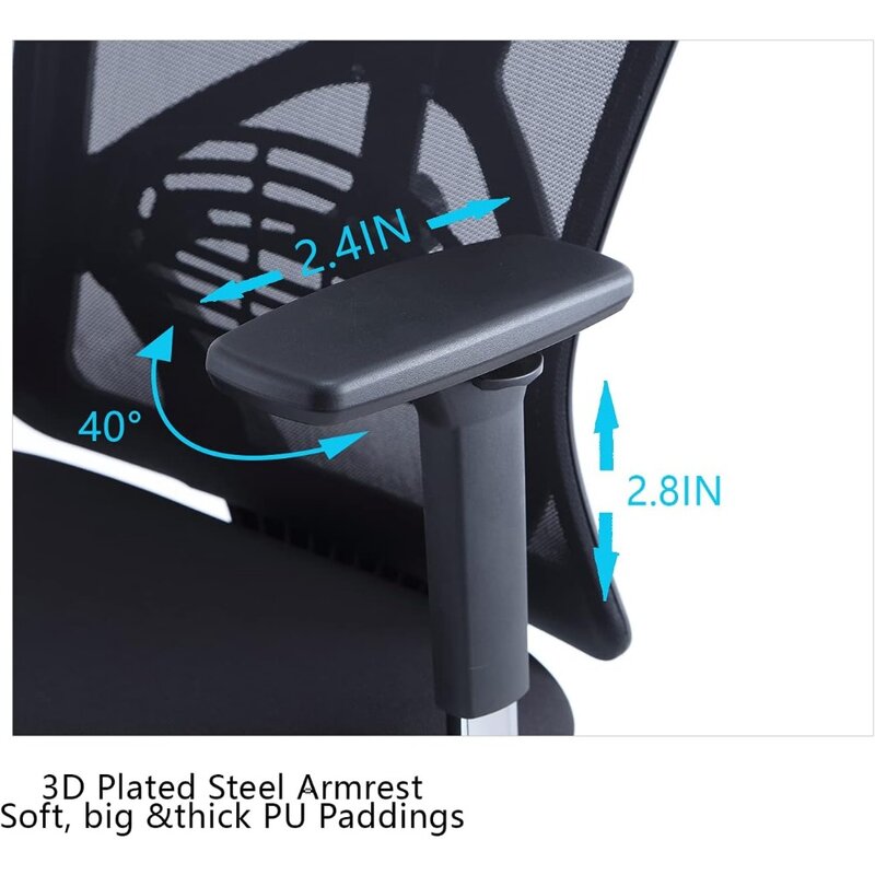 Ticova ergonomiczne krzesło biurowe-wysokim oparciem krzesło biurowe z regulowanym stabilizator lędźwiowy i metalowym podłokietnikiem 3D-odchylenie 130 °
