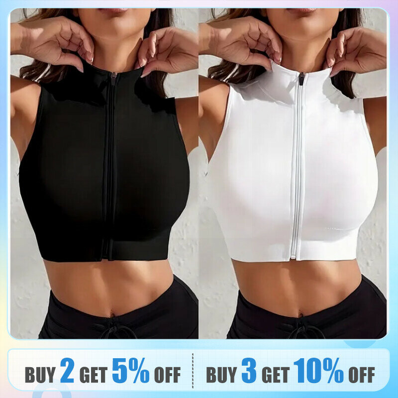 Women's 2-piece Set Close-fitting Breathable Sexy Yoga Zipper Exercise Fitness Vest Top
