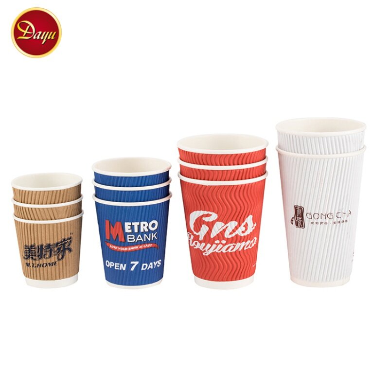 Prodotto personalizzato tazza di carta a doppia parete da asporto usa e getta stampata con logo per bevande al caffè caldo con coperchi