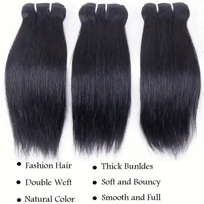 Indiano cabelo cru Weave Bundless, extensão do cabelo humano, cabelo curto, osso reto, 100% virgem, 3, 5, 10 Pcs Pacotes trama