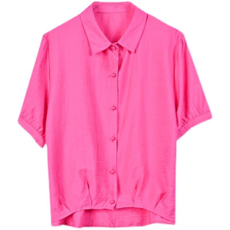 여성용 캐주얼 반팔 턴다운 칼라 블라우스 셔츠, 봄 여름 스타일 블라우스 상의, G2692