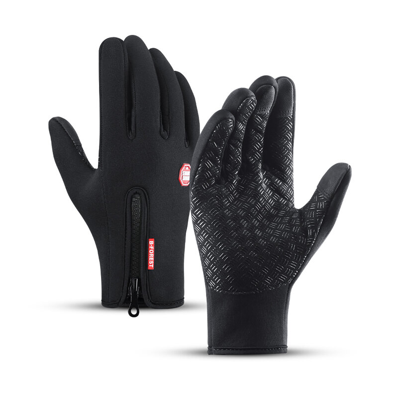 Winter Sports Cycling Warm Gloves Black Touchscreen Fishing Splash-proof Skiing Snowboard Nonslip Zipper Motorbike Gloves Men