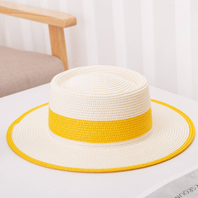 Topi pelindung matahari atasan datar Vintage musim panas 2023 topi Pie lebar tenun bernapas Visor matahari