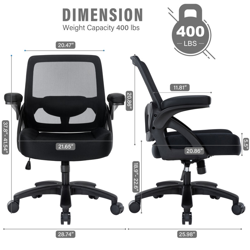 Kursi kantor ergonomis besar dan tinggi, dengan kapasitas berat 400lbs, kursi lebar untuk orang berat, jaring eksekutif meja Chai untuk tugas berat
