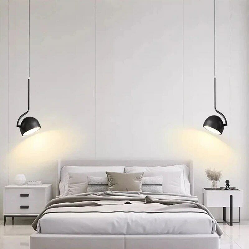 Nordic LED Pendant Light, ferro pendurado lâmpada, preto e branco colher, interior iluminação luminária, apto para quarto, cabeceira, bar, escritório