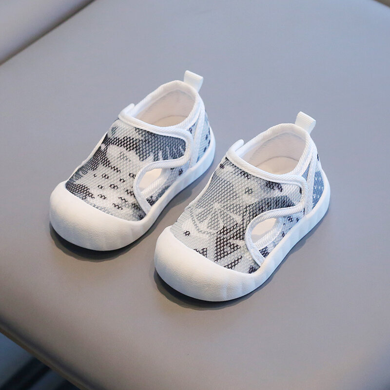 Bebê menino e menina respirável malha dupla sapatos sapatos casuais fundo macio
