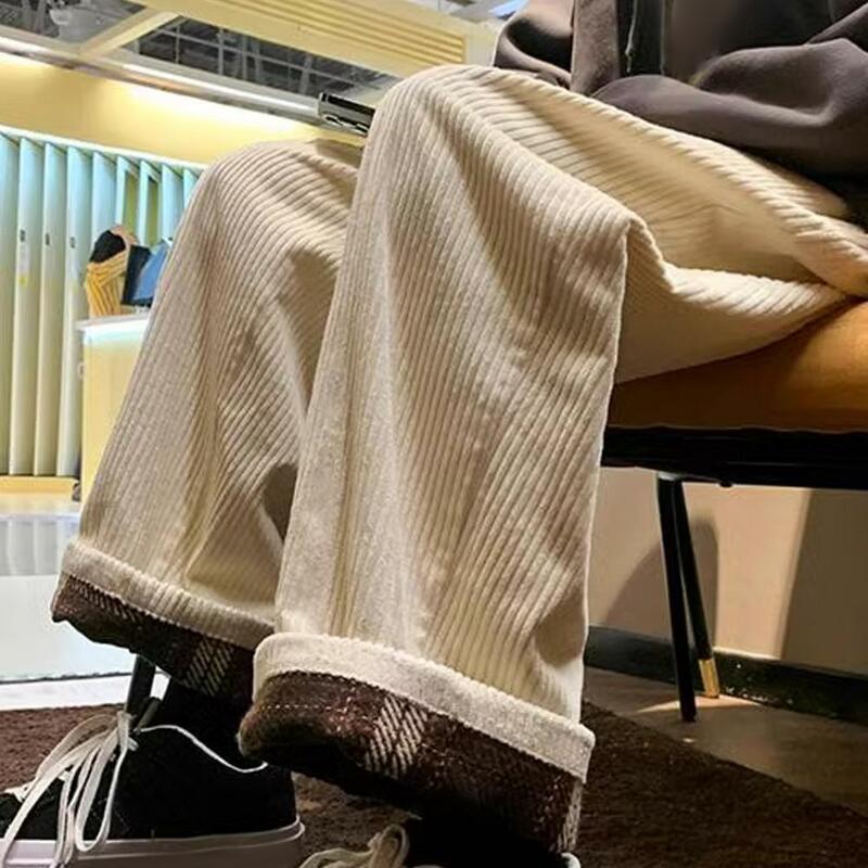 Men Sweatpants Thick Plush Men's Cargo Pants Wide Leg Drawstring Waist Soft Warm Trousers for Commute Outdoor Activities Men