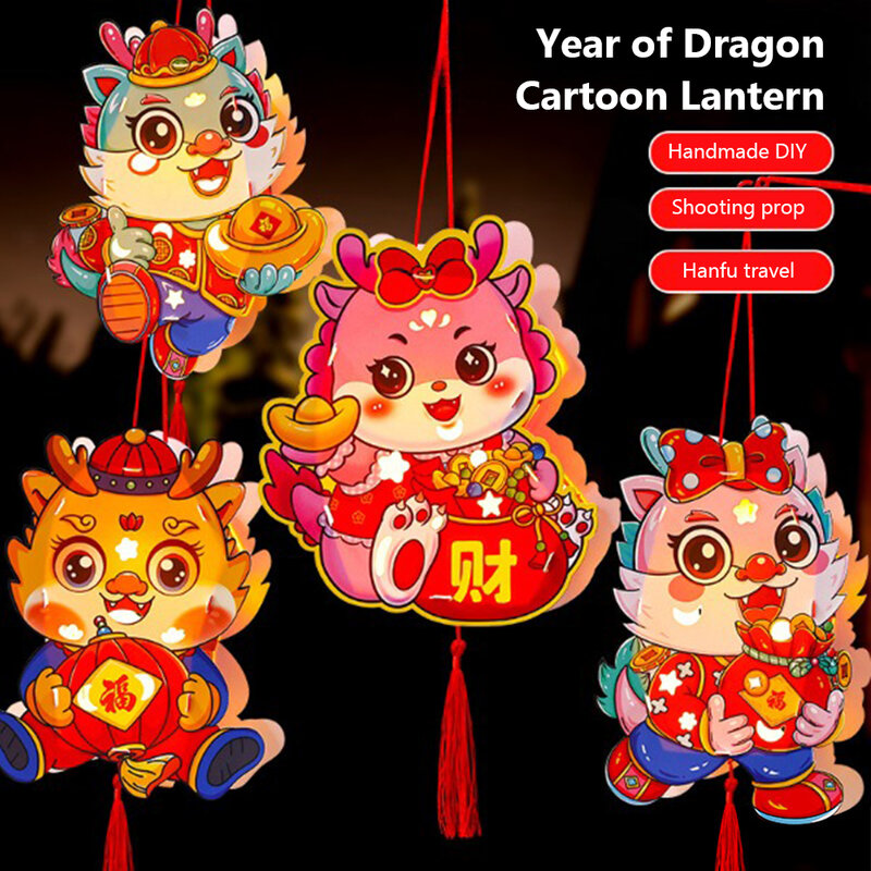 Nieuwjaar Cartoon Dragon Lantaarns Chinese Lente Festival Diy Handgemaakte Papieren Lantaarn Voor Kinderen Geschenken Huisdecor