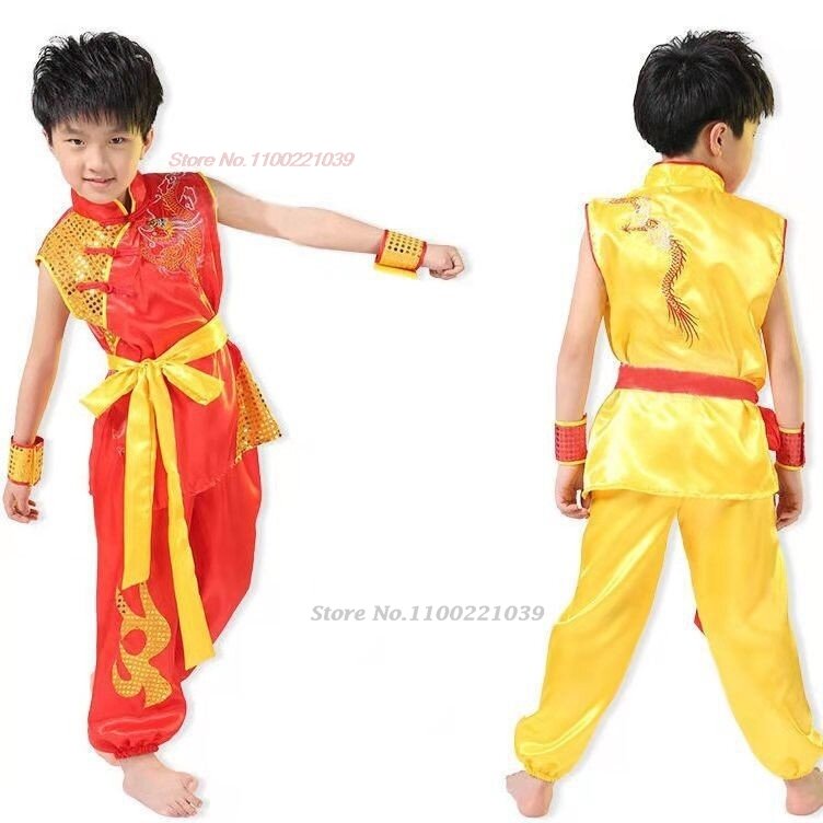 Kung Fu Kung Fu Infantil Uniforme, Conjunto Sem Mangas, Treino de Lantejoulas, Exercício Tradicional Chinesa, Artes Marciais, Bordado, Wushu, tai chi, 2024