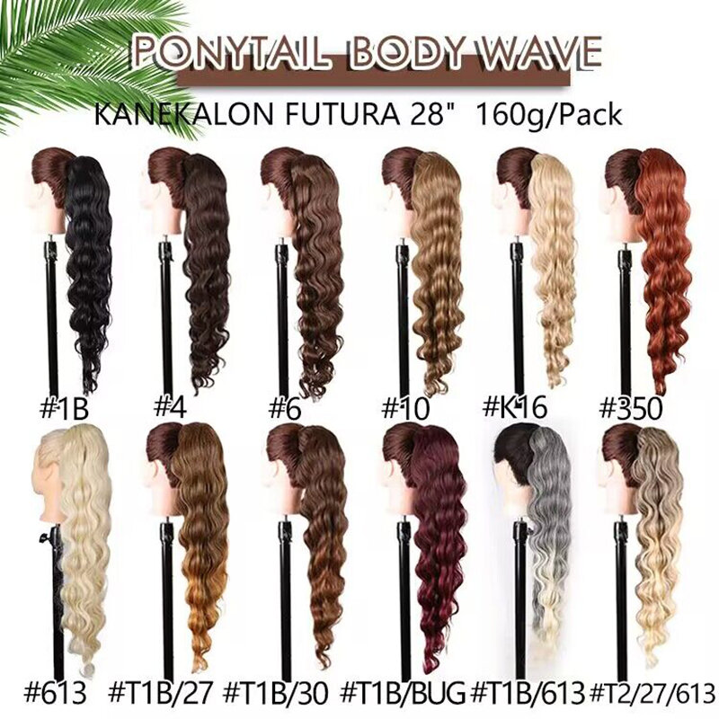 Kanekalon Ponytail Extensions Long Curly Drawstring Ponytail Clip In Hair Extensions For Black Women Blonde Black Heat Resistan