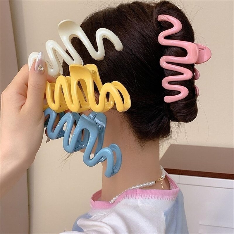 1Pc Cream Dopamine Colorful Wave Hair Claw Plate Hair Grab Clip Large Shark Clip Hairpin Sweet Hair Card Women Headwear