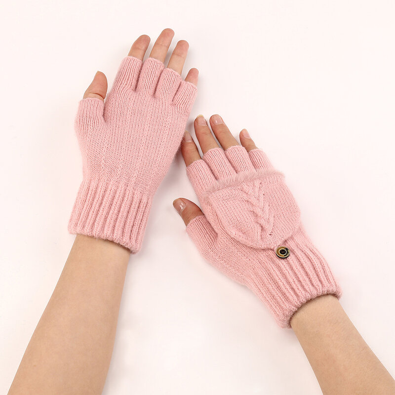 ถุงมือถุงมือขนแกะนิ้วหนาแบบไม่มีนิ้วสำหรับผู้หญิงถุงมือหนาแบบไม่มีนิ้วสำหรับฤดูหนาว