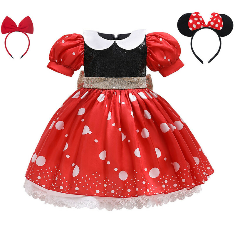 Disney Mickey Mouse Kleid für Mädchen Minnie Cartoon Kleidung Stirnband Jungen Cosplay Kostüme Phantasie Fliege Kleidung Set