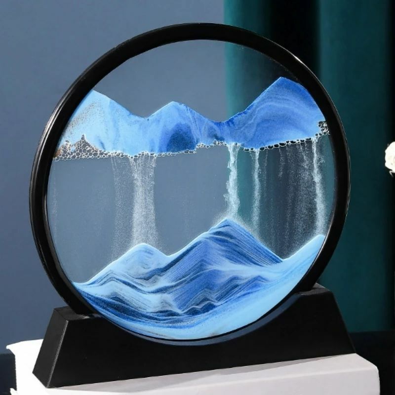 3D 무빙 샌드 아트 그림 라운드 유리, 깊은 바다 풍경 모래 시계, 퀵샌드 공예, 흐르는 그림, 사무실 홈 데코 선물