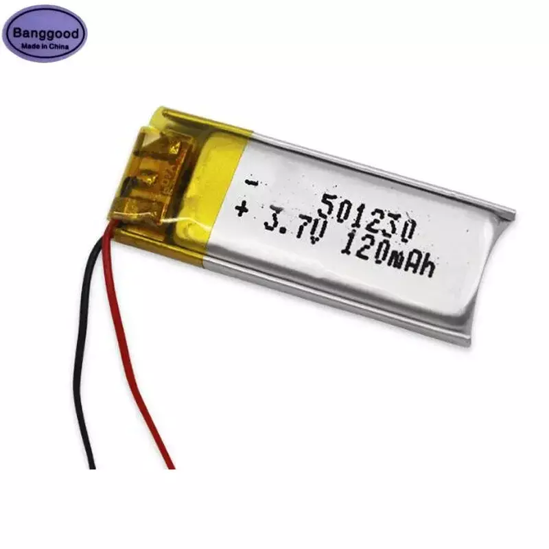 Banggood-Batería de polímero de litio recargable, pilas de iones de litio para GPS, Bluetooth, MP4, MP5, juguetes, 3,7 V, 120mAh, 501230, 051230, 1 unidad