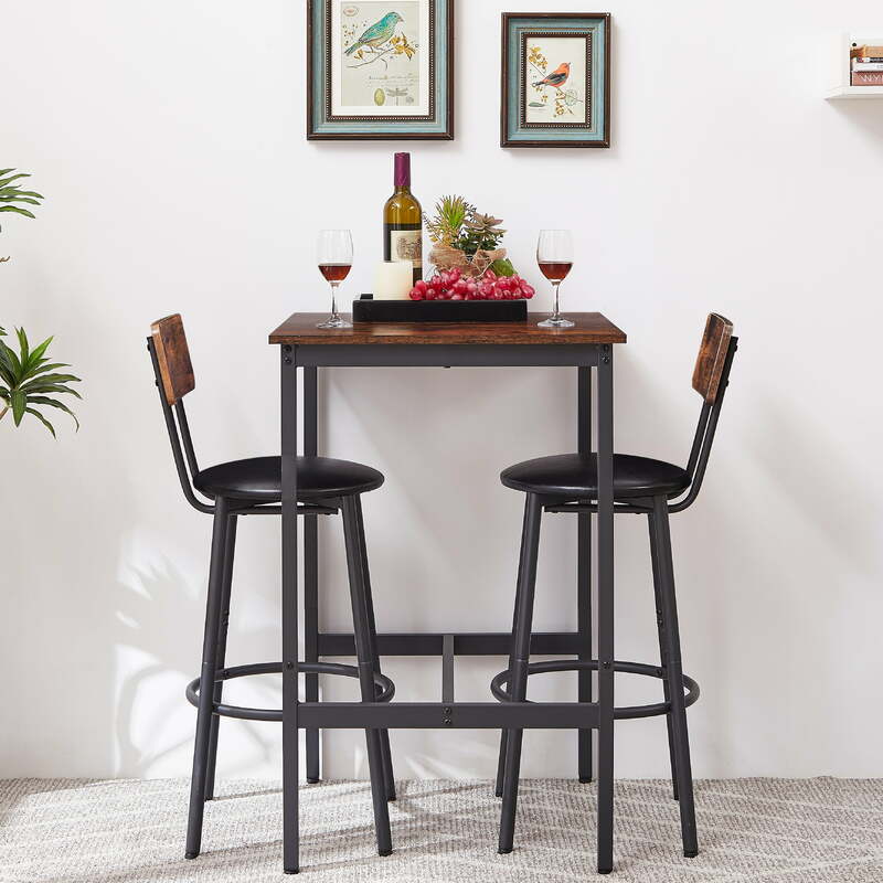 Counter Height Dining Set Kitchen Table Sets with Upholstery Bar Chairs for Small Space, Dark Brown