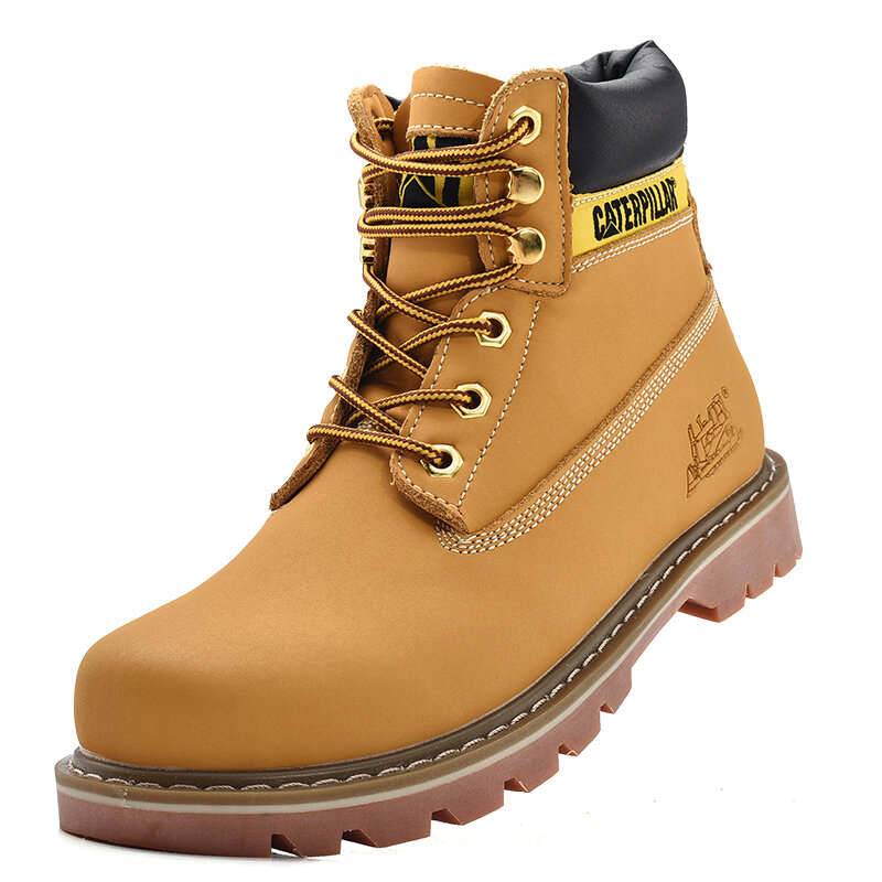 Botines militares de cuero genuino para hombre y mujer, botas tácticas de diseño amarillo para la nieve, zapatos de trabajo para exteriores, zapatillas de deporte para invierno