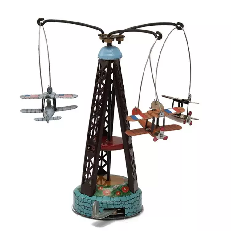 [Engraçado] adulto coleção retro wind up brinquedo metal estanho girar o brinquedo avião mecânico brinquedo relógio figuras modelo crianças presente