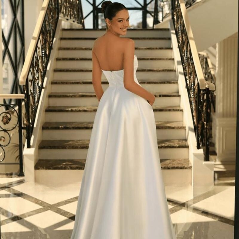 A-Line Prom Evening Dresses White Strapless Split Night Cocktail Party Prom Gowns Custom Size To Measures Elegant Robe De Mariee
