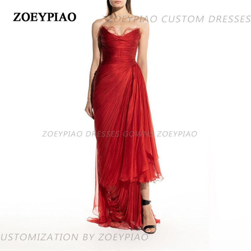 Red Sexy Chiffon Beach Pleats Formal Event Evening Dress Sleeveless For Women 2024 Wedding Birthday Party Cocktail Formal Gowns