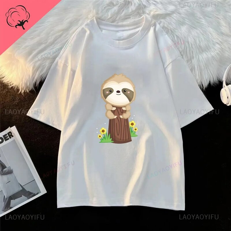 Camiseta de manga corta con estampado de mono pequeño para hombre y mujer, top informal de diario, Algodón puro, cuello redondo, ropa de dibujos animados