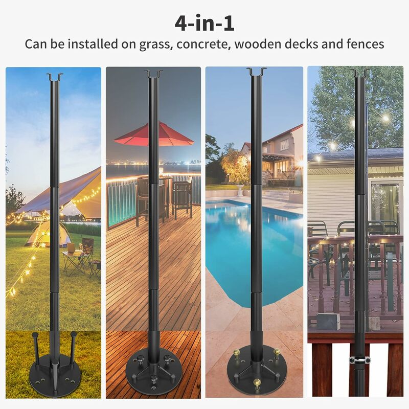 10 Pack String Light Pole, 11ft 4-in-1 Outdoor String Light Pole Stand to Hang String Lights for Patio, Garden, Backyard, Weddin