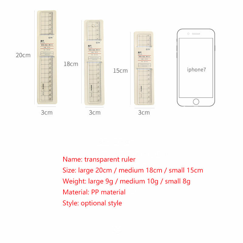 1pc 15/18/20cm Simple Style Transparent Acrylic Ruler Straight Ruler Square Ruler Cute Stationery Drawing Supplies