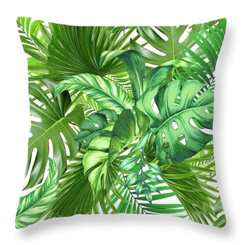 Funda de almohada con estampado de hojas de plantas tropicales, cubierta de cojín, decoración para el hogar, sala de estar, sofá, Coche