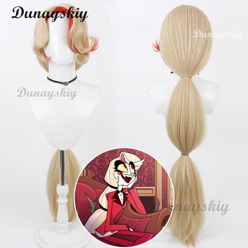 Anime Charlie Morningstar Cosplay Wig Hazbin Charlie Cos Hotel Fantasia Wig Disguise for Adult Top Pants Outfits Halloween