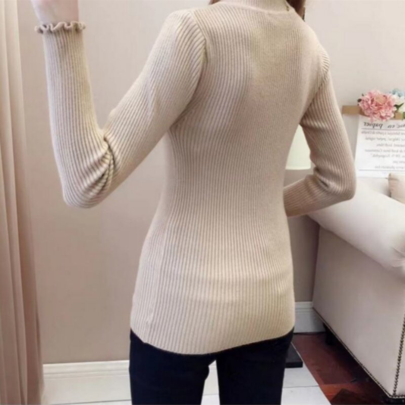 Dziergany sweter sweter z golfem jesienno-zimowym, damski, dopasowany miękkie grube ciepły sweter z dzianiny 2023 Streetwear Top